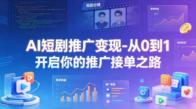 AI 短剧推广变现  从 0 到 1 开启你的推广接单之路 低门槛 · 轻副业 · 高需求 · AI 赋能 · 持续接单