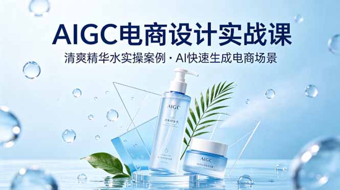 AIGC电商设计实战课，以清爽精华水为实操案例，教你用AI快速生成电商场景