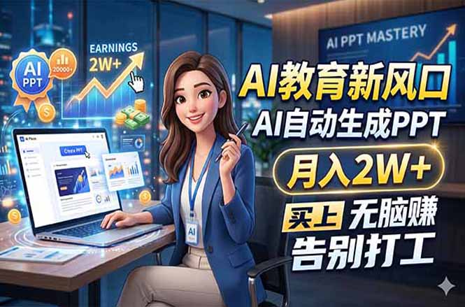 AI教育新风口，AI自动生成PPT，月入2W+，无脑赚，告别打工